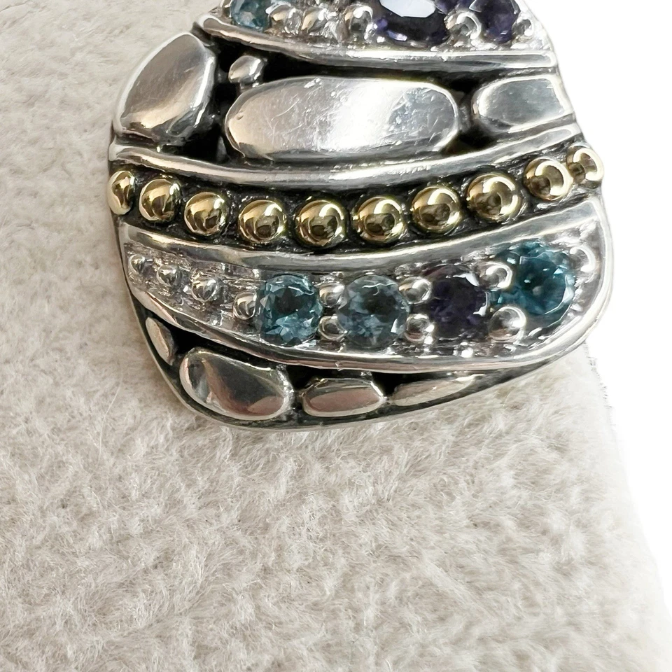 John Hardy Kali Lavafire 925 & 18k Gold Topaz, Aquamarine Iolite Square Earrings - Image 3 of 4