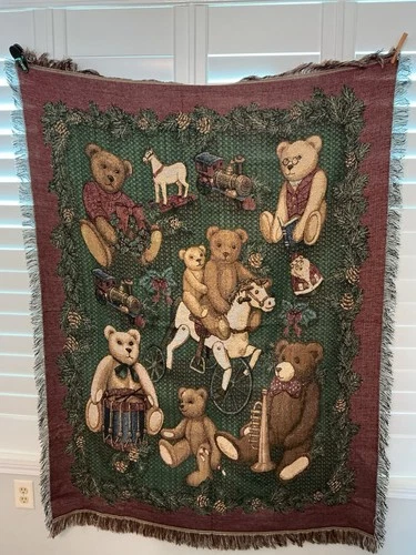 CHRISTMAS Bears Throw Blanket Tapestry 55x48 Mohawk Vintage Excellent Conditio
