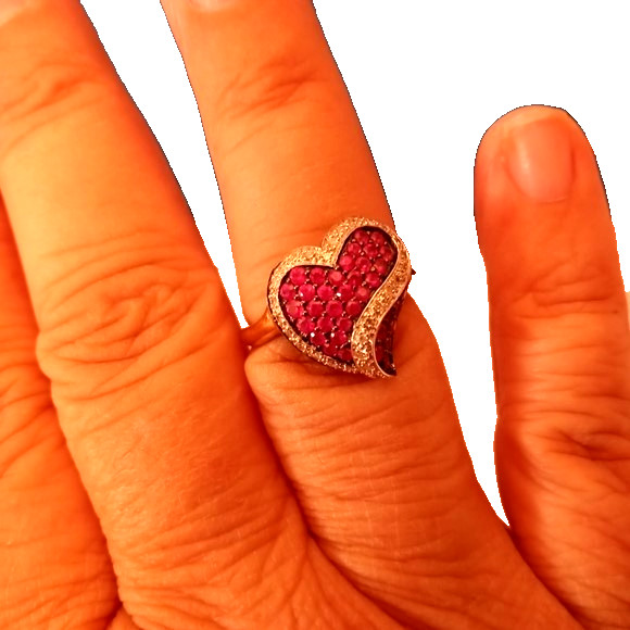 JTV Ring Solid 10K Yellow Gold Red Ruby Heart Dia… - image 3