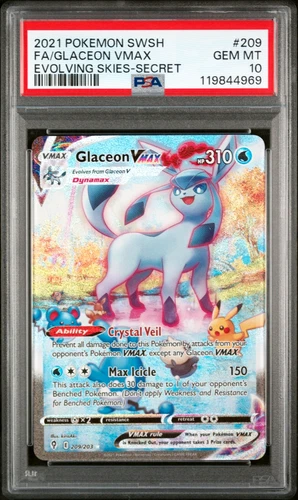 2021 POKEMON FA/GLACEON VMAX-SECRET SWORD & SHIELD EVOLVING SKIES #209 PSA 10