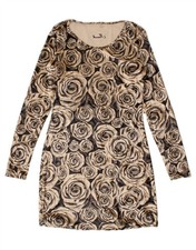 VINTAGE Womens Long Sleeve Basic Dress UK 12 Medium Brown Floral BX10