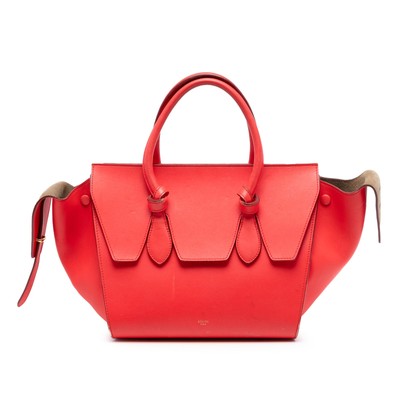 Authenticated Celine Small Grained Calfskin Tie Knot Red Calf Leather Handbag