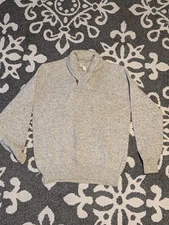 Vintage L.L. Bean Wool Blend Tan Fisherman Sweater Shawl Neck  XL Made In USA
