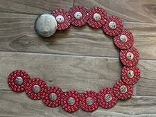 Western Grommet Circular Concho Belt Steam Punk Red Silver Hippie Cowgirl