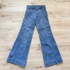 Vintage 70s On Time Flare Jeans 26 Hippie Denim Patchwork Bell Bottom Blue Retro