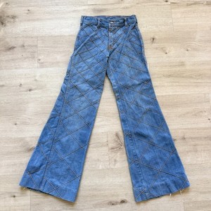 Vintage 70s On Time Flare Jeans 26 Hippie Denim Patchwork Bell Bottom Blue Retro