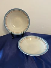 2 Vintage International Tableworks Stoneware "Bandana" Soup/Cereal Bowls