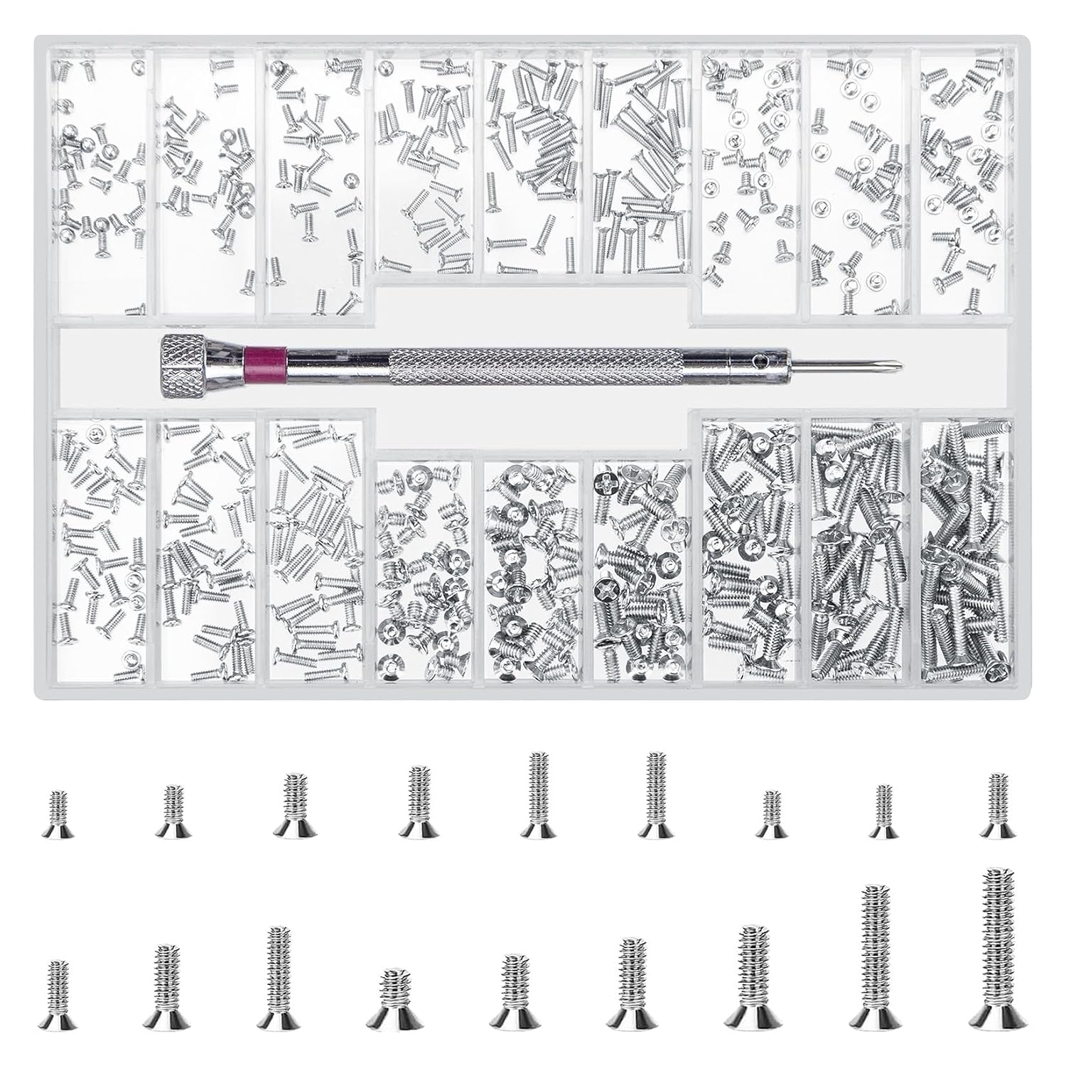 500 Pcs Small Screws Set, M1.2 M1.4 M2 Micro Mini Tiny Flat Head Stainless Steel