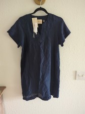 Elie Tahari Blue European Linen Shift Dress Knee Length Short Sleeve PMTPM New