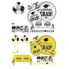Serves 30 Complete Party Pack Congrats Grad B/White and B/yellow Party Supplies