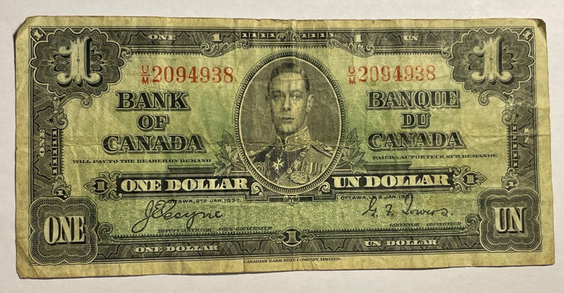  1937 One Canadian Dollar, Bank of Canada