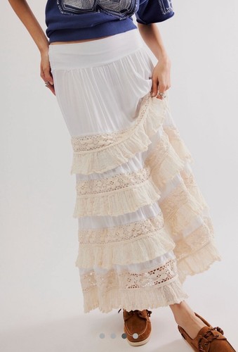 Anthropologie Jen's Pirate Booty Stagecoach Skirt Tiered Lace Ivory White S NEW - Imagen 3 de 6