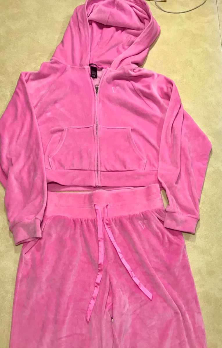 Victoria Secret Pink Velour Hoodie Jogger Tracksuit Set Women's