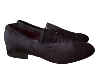 Vintage CELINE Paris Pony hair Purple Loafers Shoes Size 37 1/2 Used Mint 