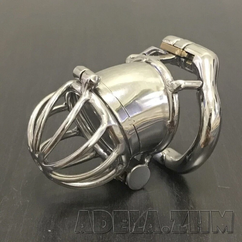 Stainless Steel Double-Lock Male Chastity Cage with Metal Belt & Rings-image