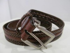 BRIGHTON Mens Brown Braided w/Croc Print Genuine LEATHER BELT 1 1/4" x 46 1/2"