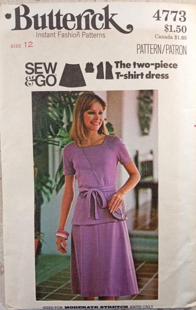 BUTTERICK 4773 VTG 70s Dress 2-piece T Knit Uncut Sew Pattern