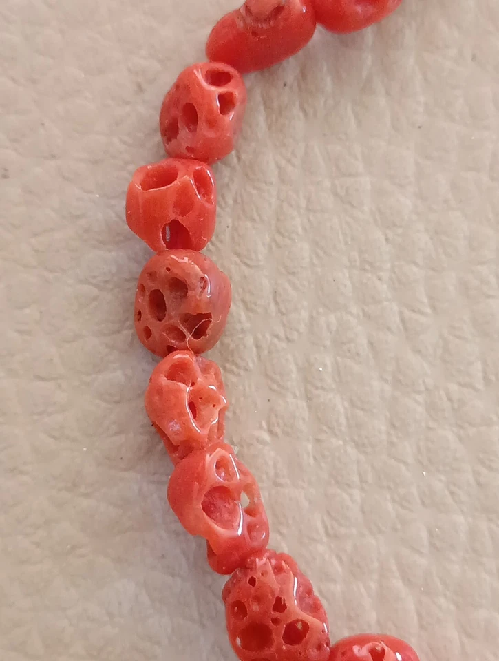 Collana CORALLO naturale SCIACCA argento 925 girocollo unisex cm 50 nuova - Immagine 4 di 4