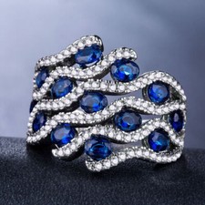 Wedding Ring 3.1Ct Simulated Sapphire Ring For Valentine Gift 925 Silver Plated