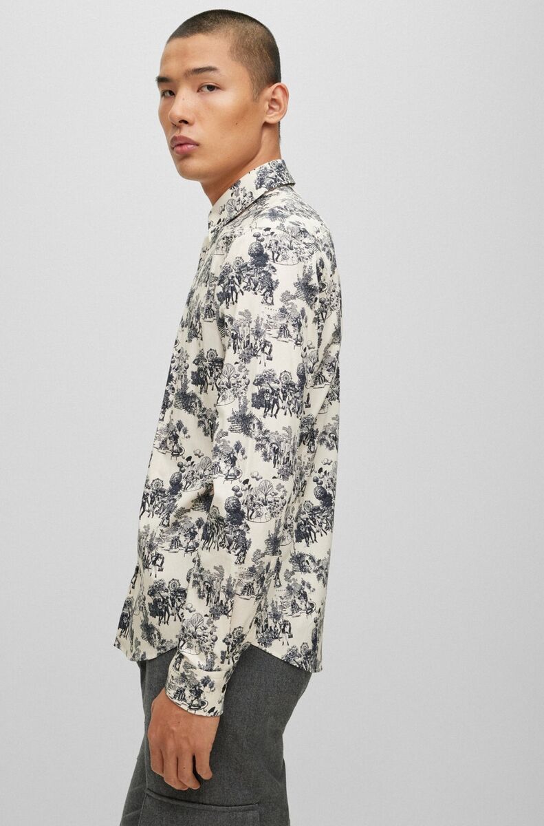 【Hugo Boss】ロゴ L/S シャツ Ermo HUGO BOSS Ermo Slim Fit Shirt Seasonal Print Stretch Cotton