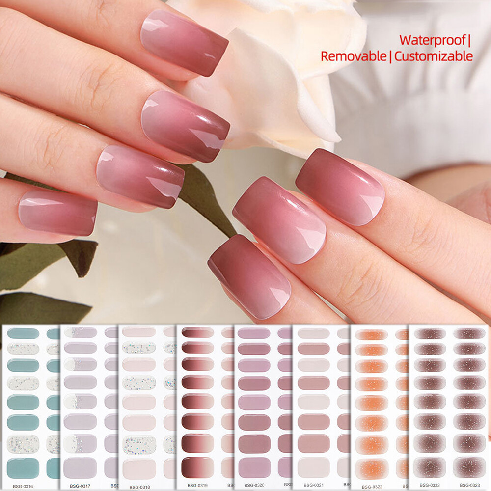 16 UV Semi Cured Gel Nail StickersStripsWrapsUV/LED Lamp Required