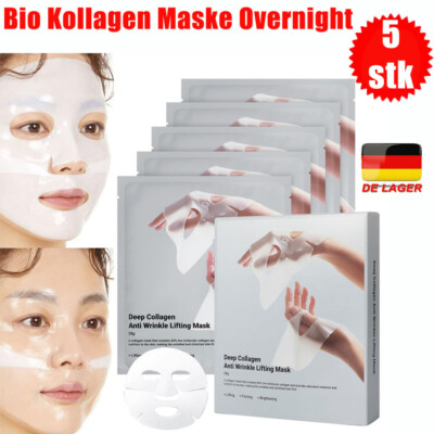 5x Anti-Aging Collagen Maske Gesicht Overnight, Bio Kollagen Maske Overnight