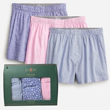J Crew Boxers Men's Large 3 Pair Blue Striped Floral Solid Pink Boxer Shorts
