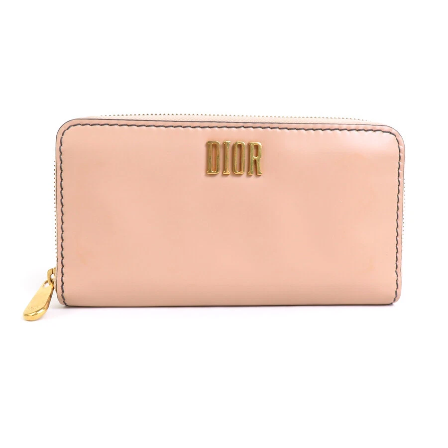 Auth Christian Dior Zip Around Long Wallet Ppink Beige Leather   h30110f