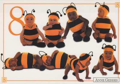 1995 Anne Geddes # 8 605-087 Eight Bumble Bee Babies 4''x6'' Postcard UNP 14271a