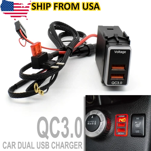 USB Dual Phone Charger 2 Ports Light LED Voltmeter Digital 5V 3.1A For Nissan