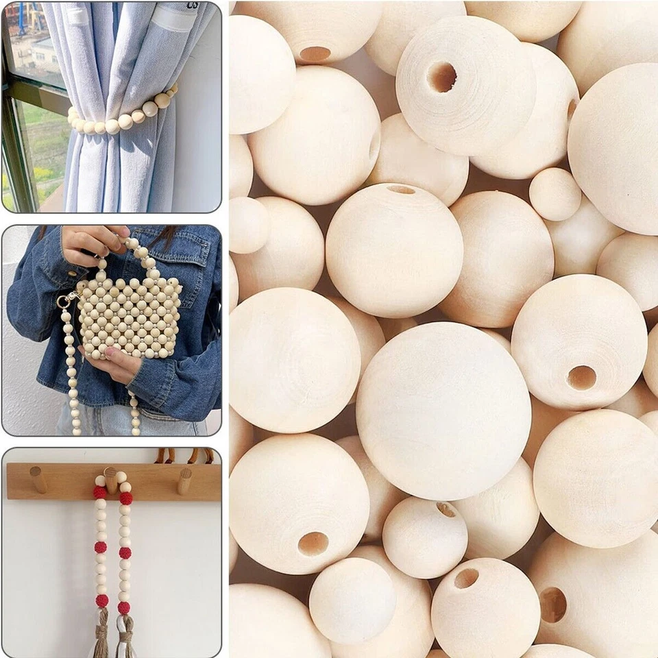 200 X 12mm Natural Wood Bead Unpainted Unfinished round Wooden Beads Spacer Ball - image 3 of 4