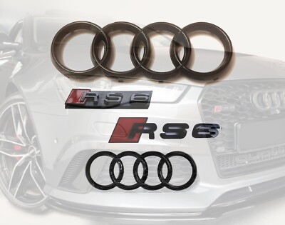 Für Audi RS6 C7 Glanz Schwarz Komplettset Vorne Hinten Emblem 