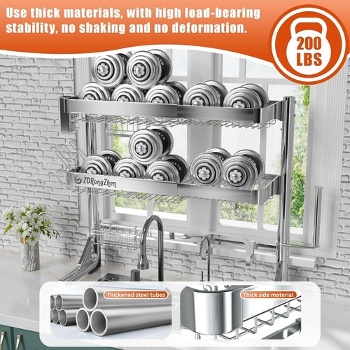 ZDRongZhen Over The Sink Dish Drying Rack,3 Tier Full 304 Stainless Steel Dis... - Picture 8 of 8