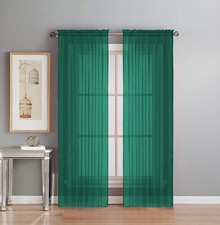 2 Piece Fully Stitched Sheer Voile Window Panel Curtain Drape Set