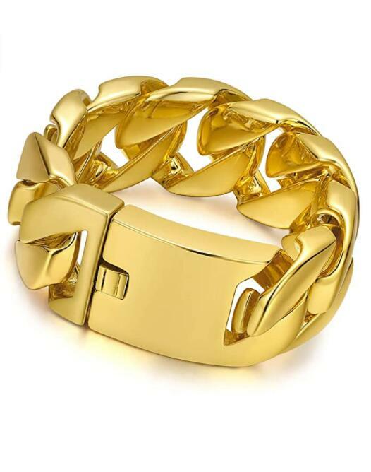 Huge 32mm 8.8'' Mens Chunky Bracelet Heavy Sturdy 18K Gold