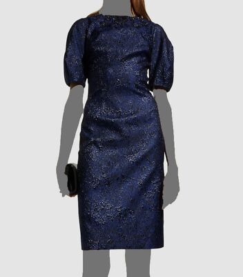 $660 Rickie Freeman Women Blue Puff-Sleeve Jacquard Sheath Dress Size 2