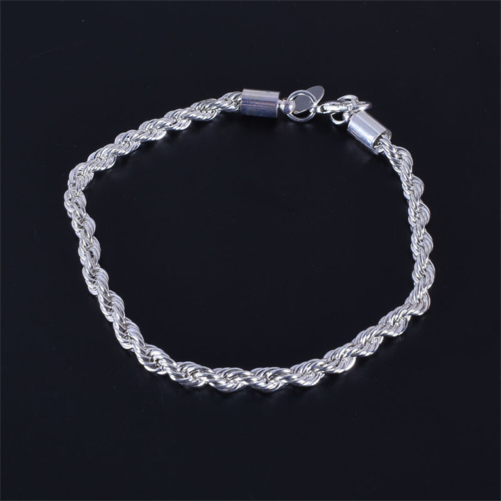 925 Sterling Silver Twisted Rope Bracelet 3mm Thick Chain 925 Sterling Silver Twisted Rope Bracelet 3mm Thick Chain