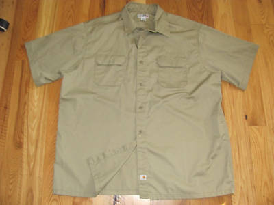 Carhartt 8223 Khaki Button Down Short Sleeve Work Shirt Men's 3XL