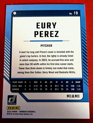 Eury Perez 2024 Donruss Holo Blue /149 Miami Marlins #19 | eBay