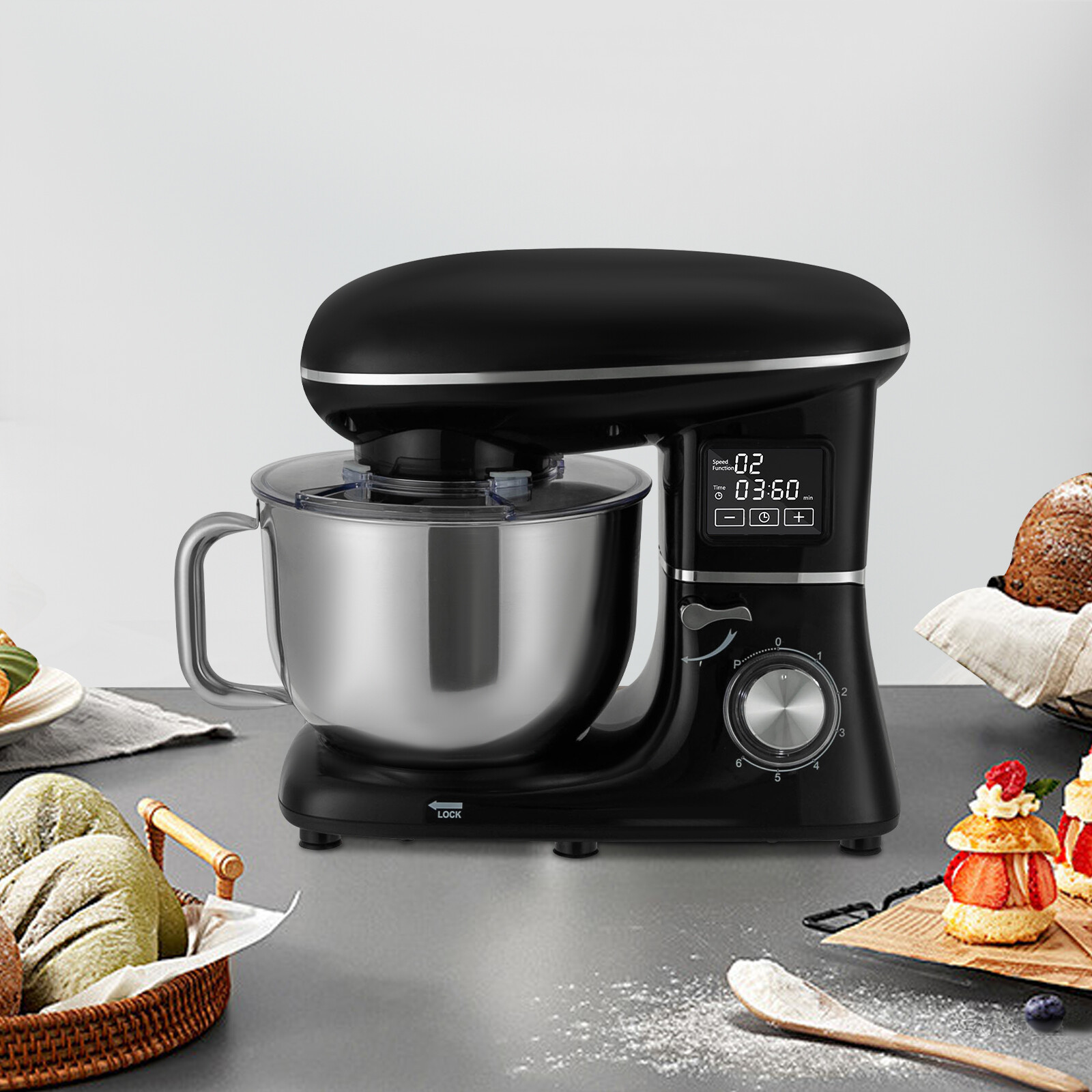 Commercial 6.5Qt 1350W Stand Mixer 6+1 Speed Dough Processor