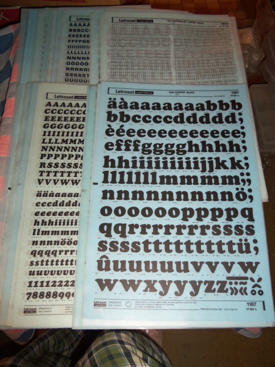 x. NOS Letraset Lettering 10 x 15 Sheet Various Fonts Sizes Use
