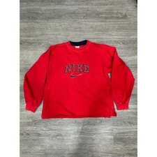 Vintage 90s Nike Center Swoosh Spellout Sweatshirt Red Navy Collar XL Boxy