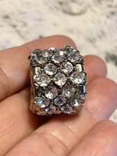 Beautifully Made Silver Tone Prong Set Round Rhinestone Stretch Statement Ring