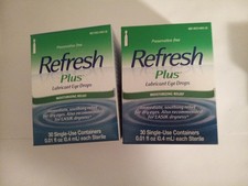 Lot Of 2 REFRESH Plus Lubricant Eye Drops 30 Single- Use Containers Exp-5/2026