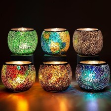 Teelichthalter 6 Stück, Mosaik Kerzenständer Glas Kerzenhalter Romantischer T...