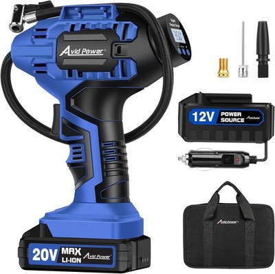 Avid Power 20V Cordless Tire Inflator w/ Digital Gauge & 12V Adapter