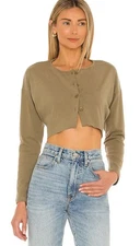 Lovers + Friends Womens Keaton Cropped Button Cardigan Top Long Sleeve Green XS