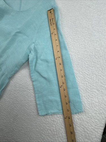 J Jill Pure Jill Sz Large 100% Linen Top Aqua 3/4 Sleeves Minimalist Lagenlook - Picture 14 of 17