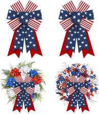2Pcs Patriotic Bows for Wreath, Memorial Day Wreath Bows 4Th of July Burlap Bows
