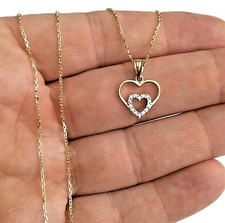 14K Solid Yellow Gold Heart Pendant Necklace - 18" Cable Chain - PT1778